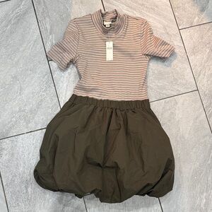 Maeve Striped Top with Olive Skirt Dress